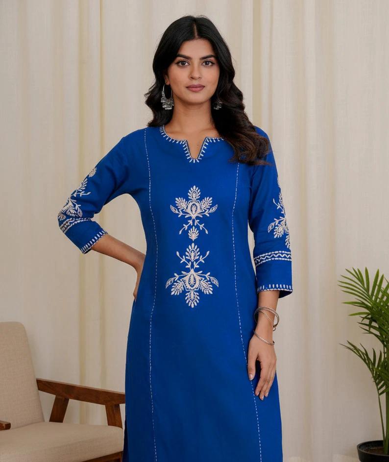 royal blue embroidered kurta palazzo set