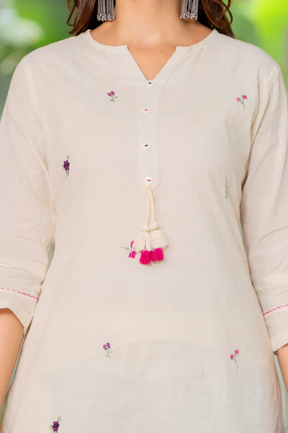elegant white embroidered kurta pant set