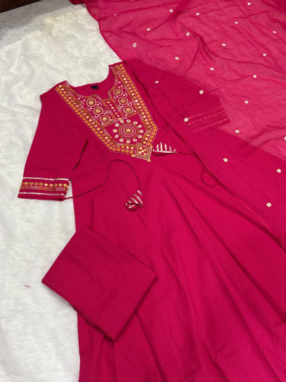 elegant crimson embroidered anarkali suit set with dupatta