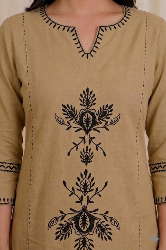 elegant beige embroidered kurta palazzo set