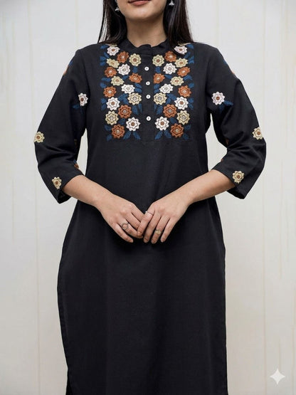 Classic Black Floral Embroidered Kurta Pant Set