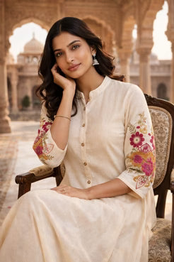 Royal Ivory Embroidered Anarkali Kurta Set