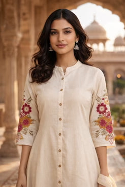 royal ivory embroidered anarkali kurta set