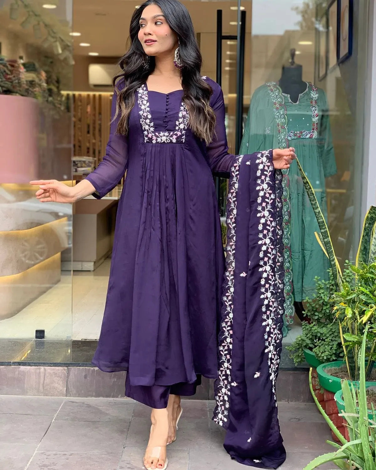 cotton super dying kurta with beautiful embroidery work & cotton pant with dupatta