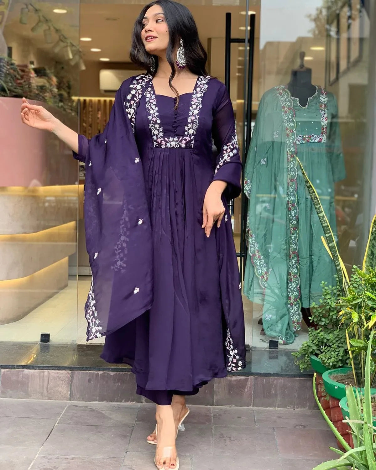 cotton super dying kurta with beautiful embroidery work & cotton pant with dupatta