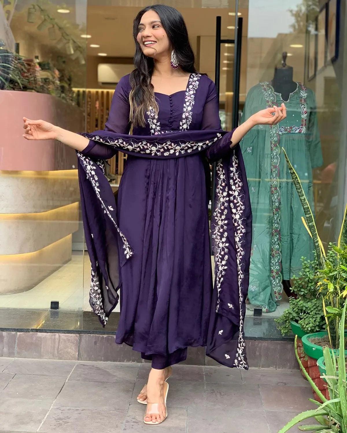 cotton super dying kurta with beautiful embroidery work & cotton pant with dupatta