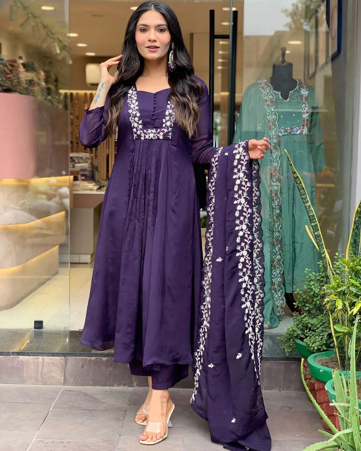 cotton super dying kurta with beautiful embroidery work & cotton pant with dupatta