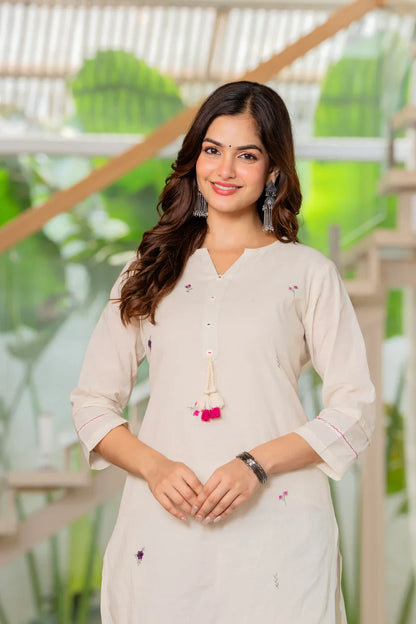 Elegant White Embroidered Kurta Pant Set