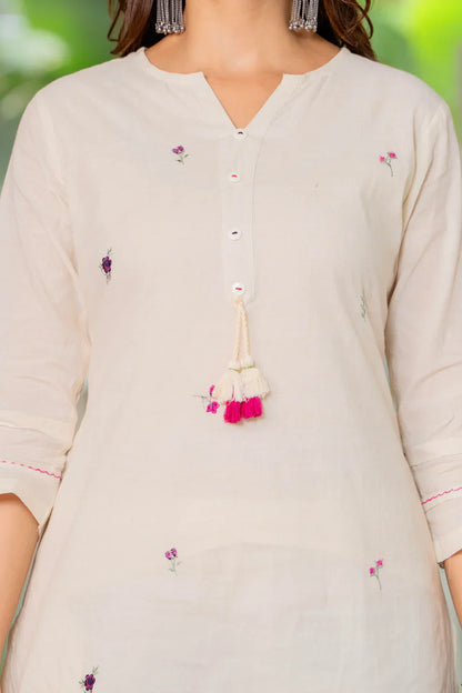 Elegant White Embroidered Kurta Pant Set