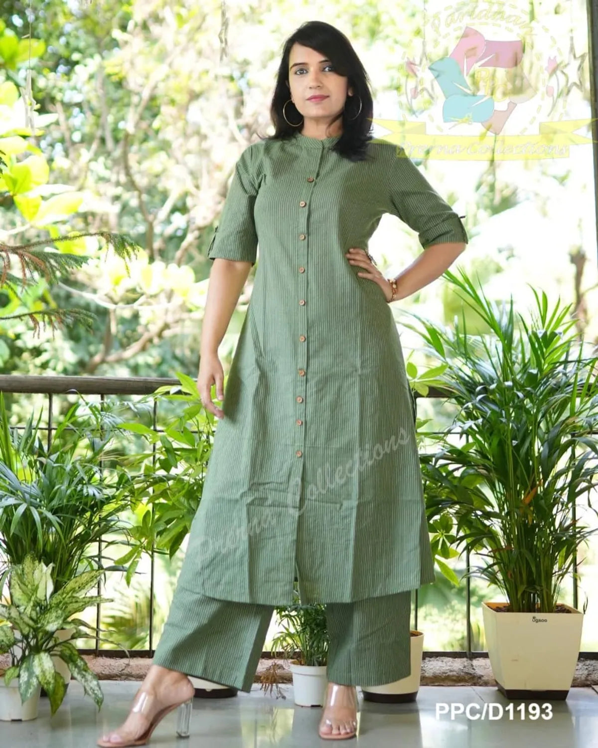 kurta olive green co-ord set in a-line kurta and pant set