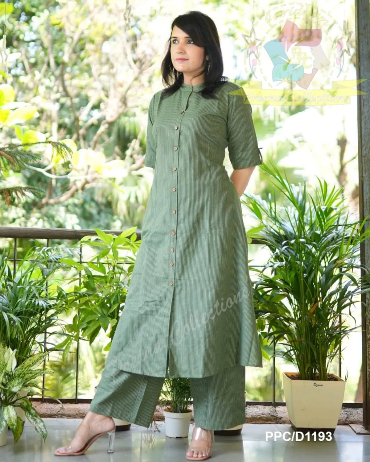 kurta olive green co-ord set in a-line kurta and pant set