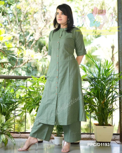 Kurta Olive Green Co-Ord Set In A-Line Kurta And Pant Set