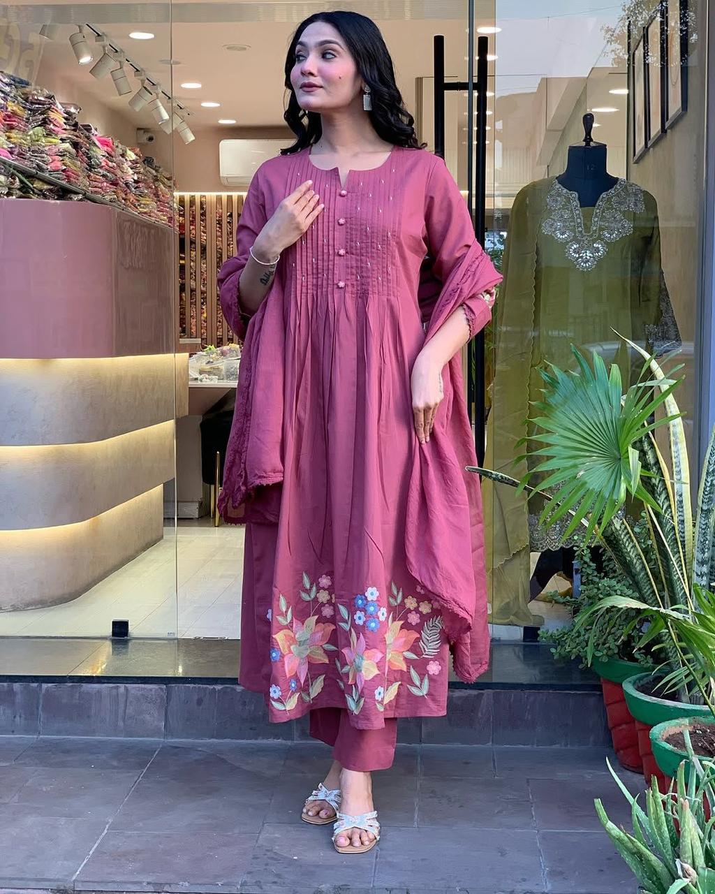 floral embroidered kurta set