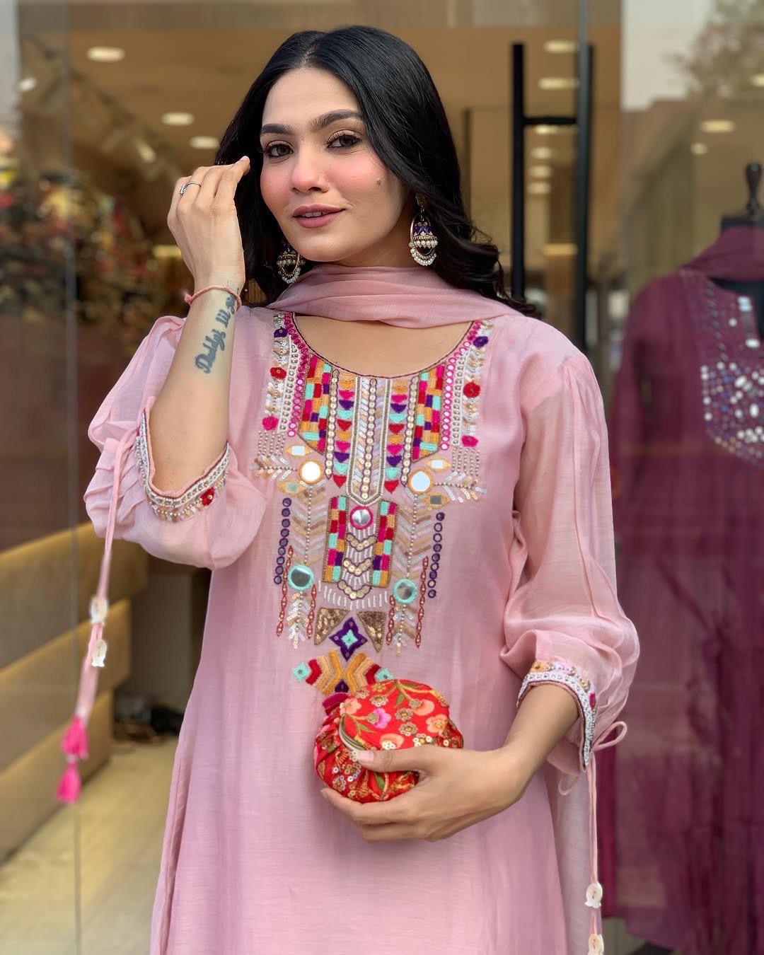 kurta blush pink embroidered kurta set