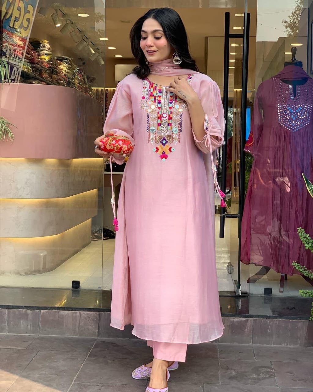 kurta blush pink embroidered kurta set