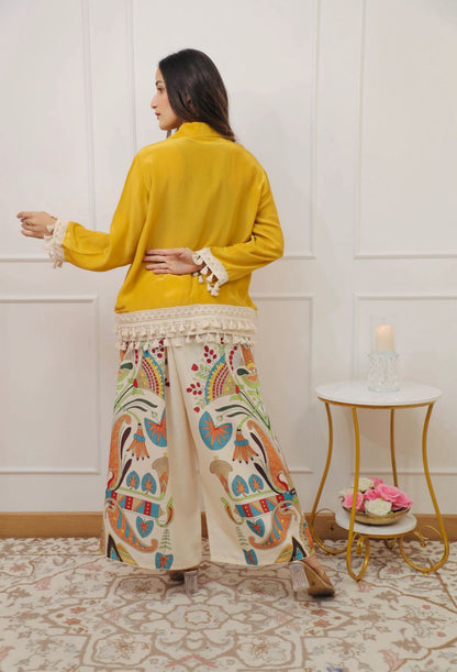 Mustard Yellow Shirt and Folk Art Palazzo Ensemble