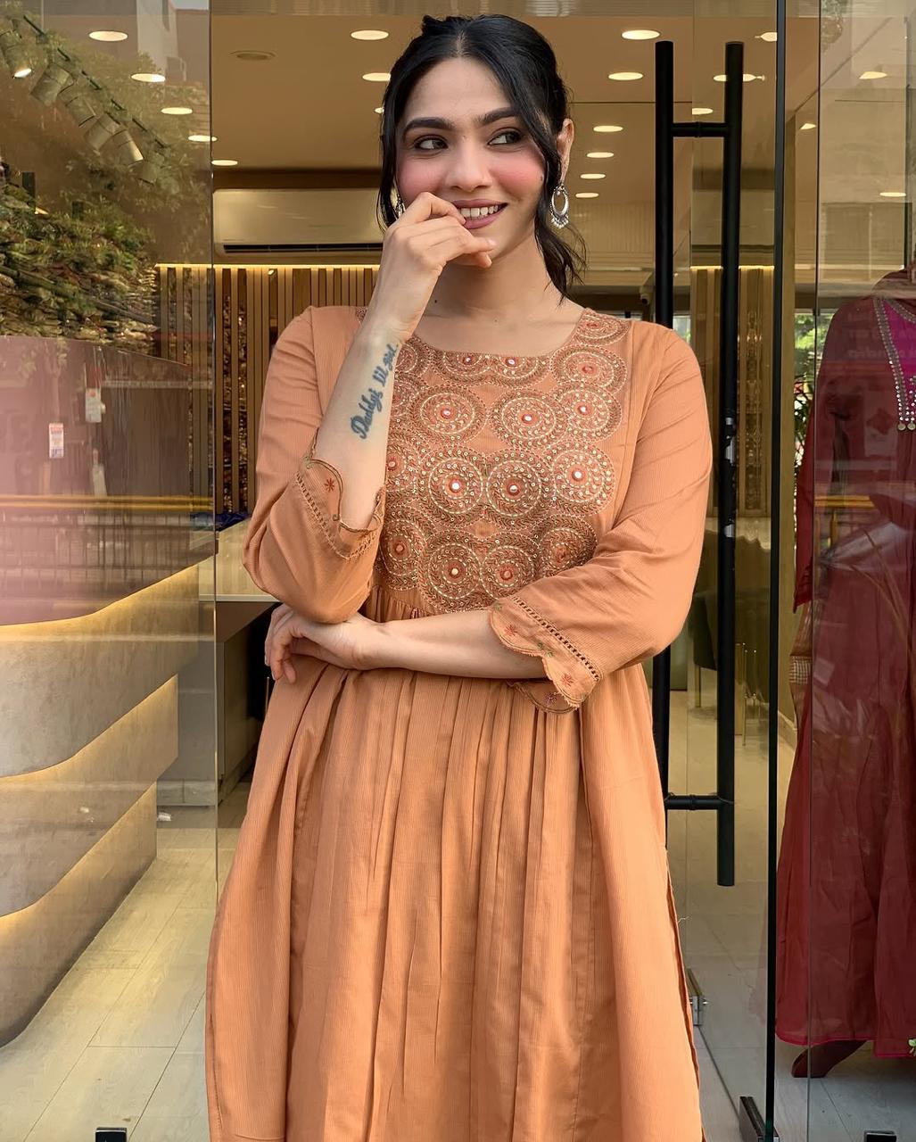 earthy tone angrakha style embroidered suit