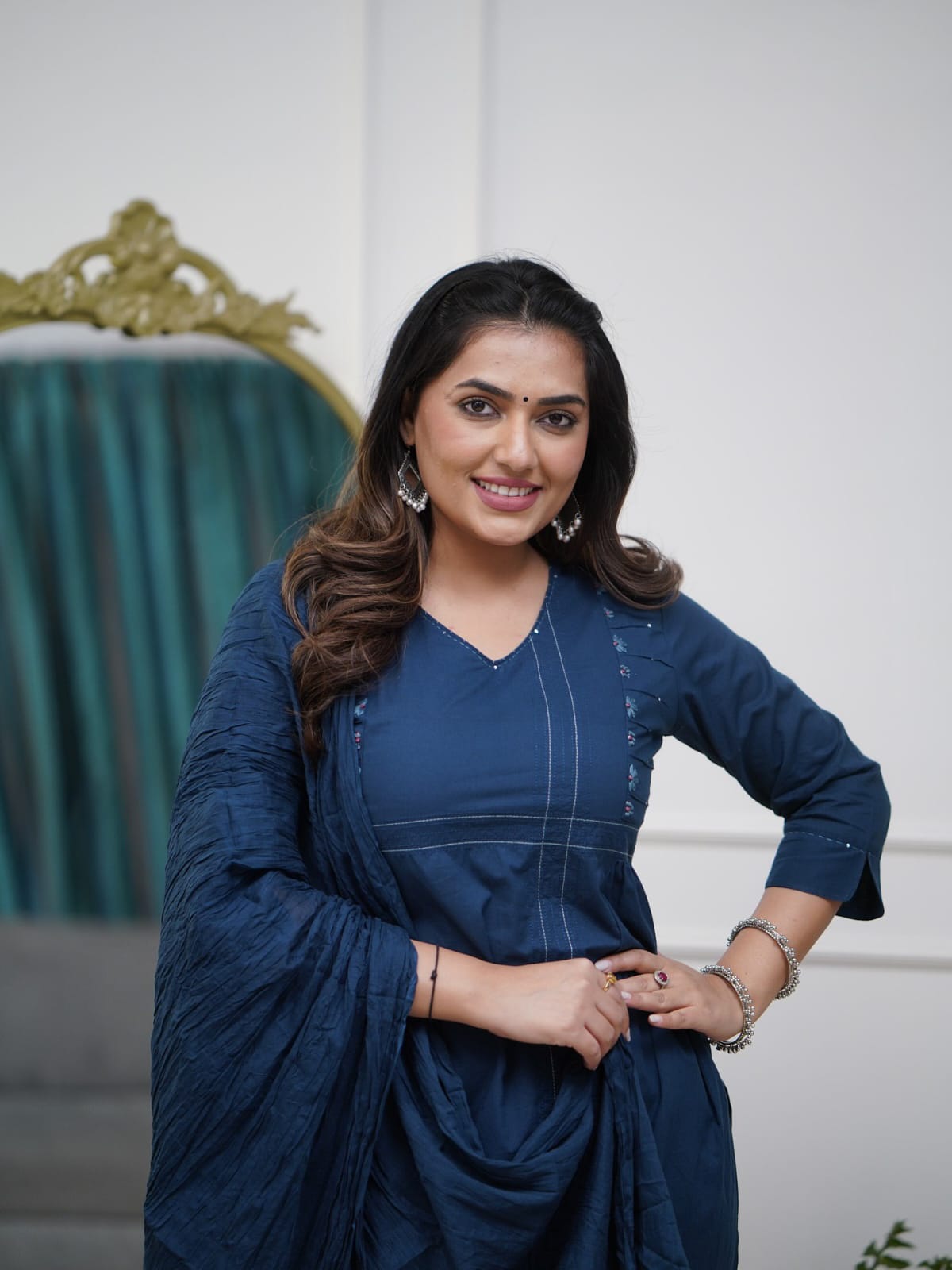 deep indigo pintuck cotton suit set