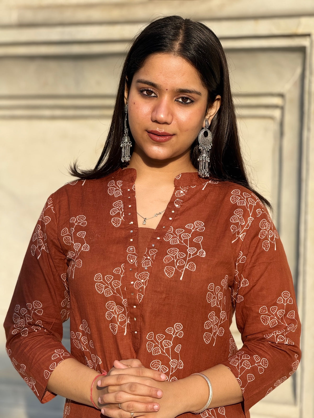 rustic terracotta printed kurta & dupatta set