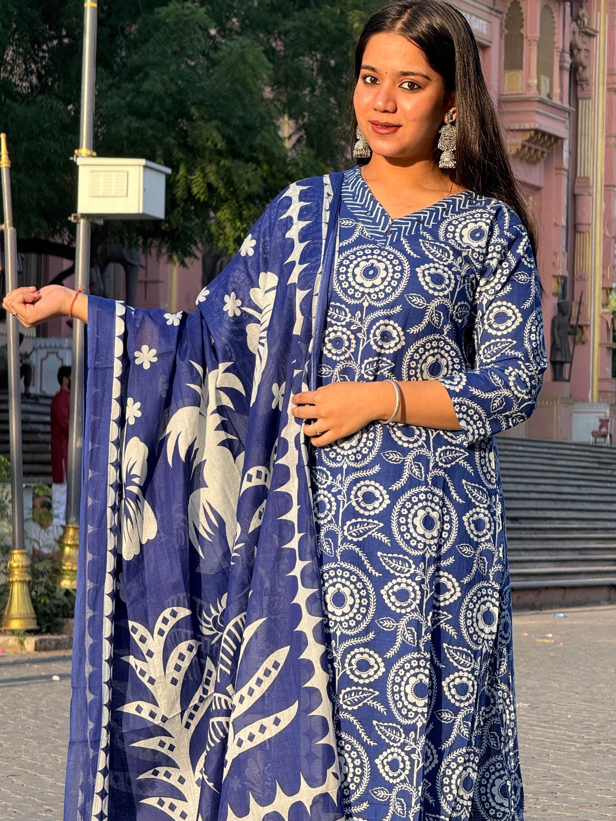 classic indigo & white block print kurta set