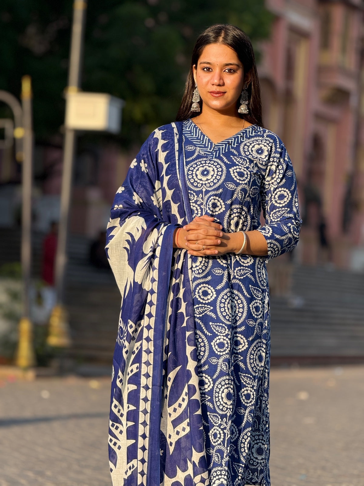 classic indigo & white block print kurta set