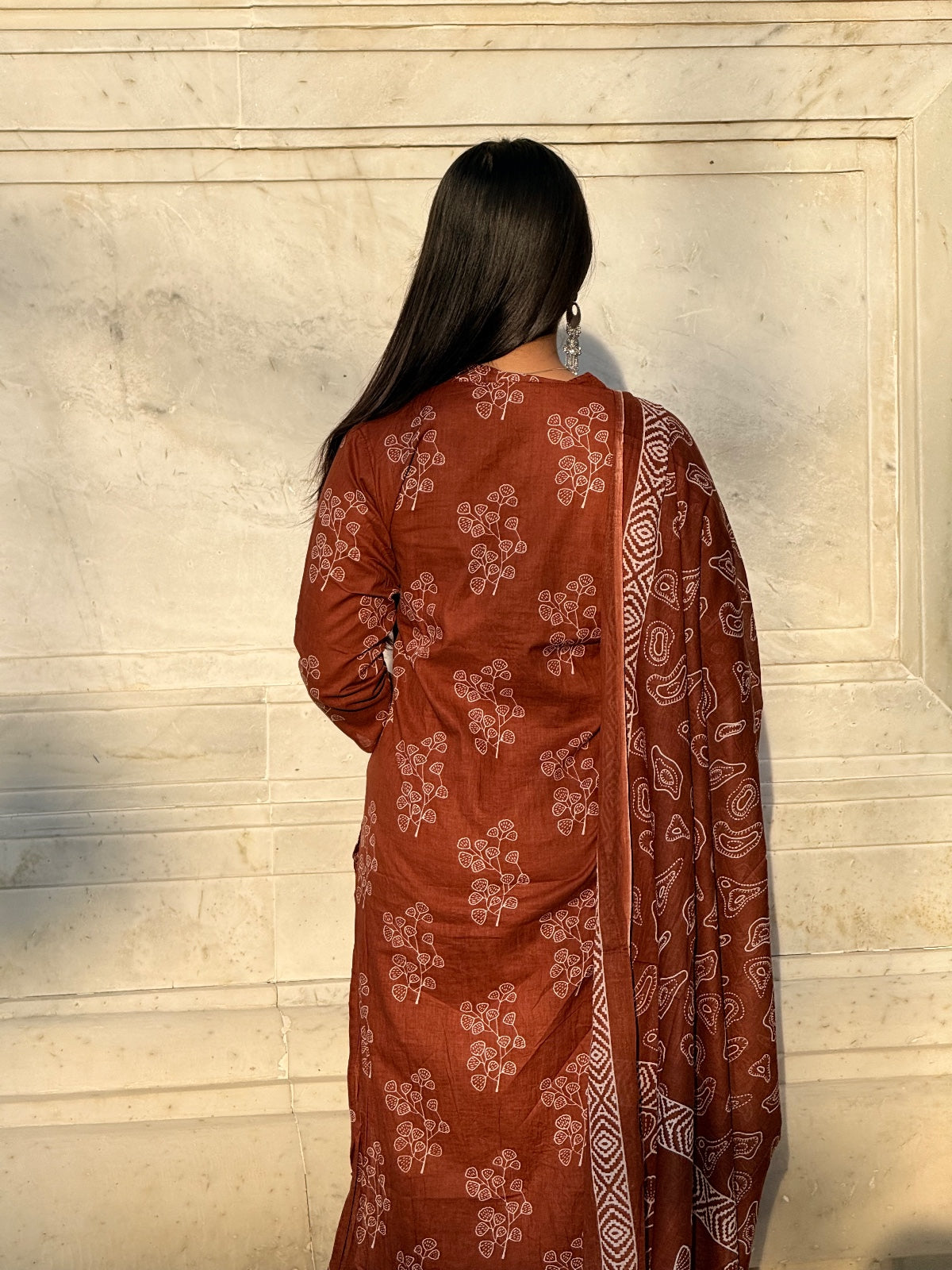 rustic terracotta printed kurta & dupatta set