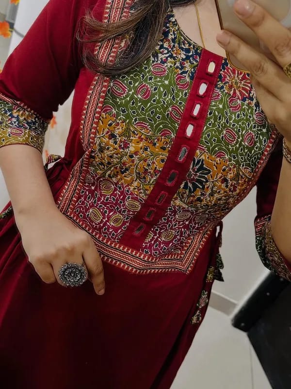 wine red embroidered anarkali kurta set