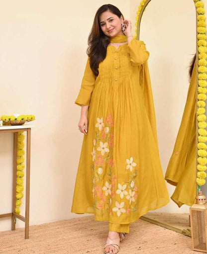 Graceful Mustard Yellow Embroidered Anarkali Kurta Set