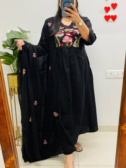 Elegant Black Floral Embroidered Kurta Set with Dupatta