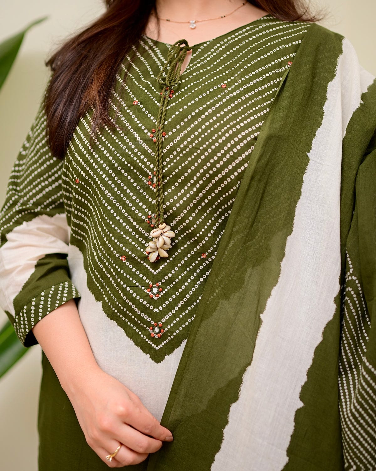 elegant olive green printed kurta set with dupatta
