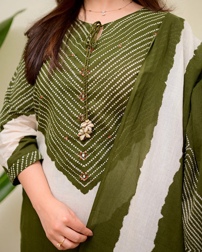 Elegant Olive Green Printed Kurta Set with Dupatta