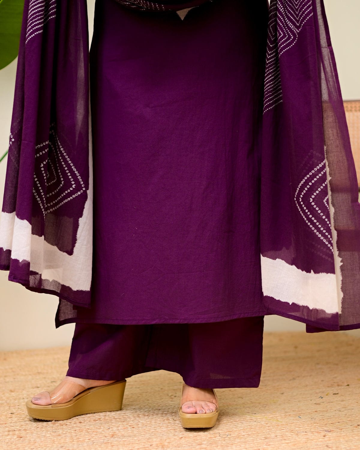 elegant purple printed kurta set with dupatta