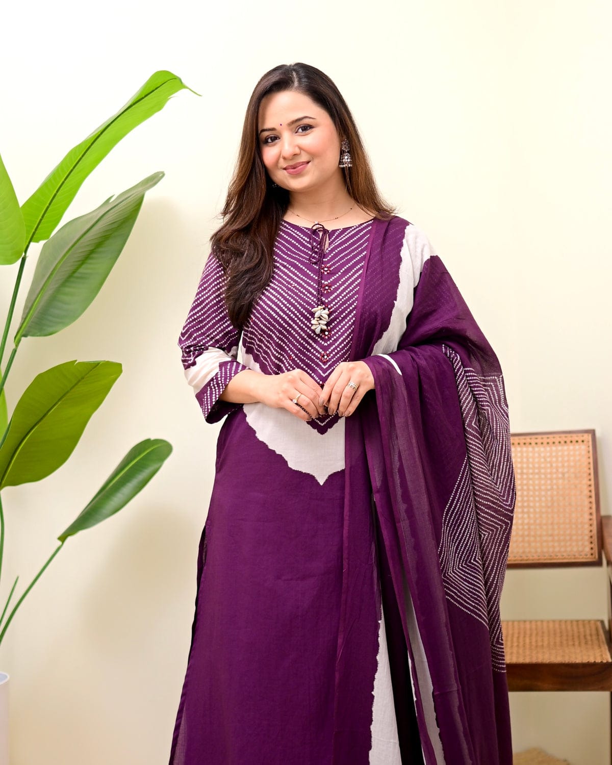 elegant purple printed kurta set with dupatta