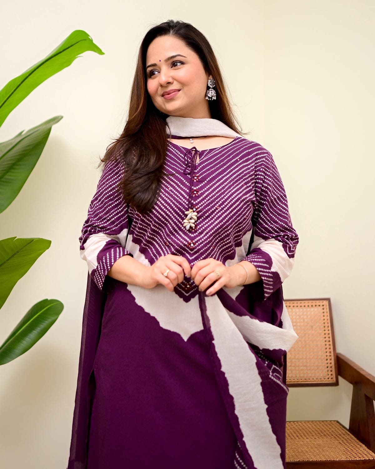 elegant purple printed kurta set with dupatta