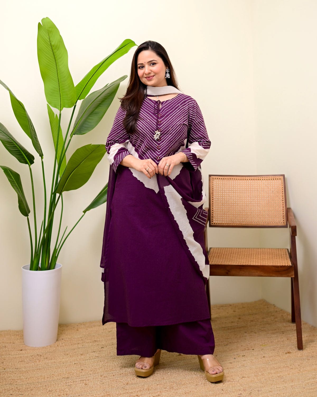 elegant purple printed kurta set with dupatta