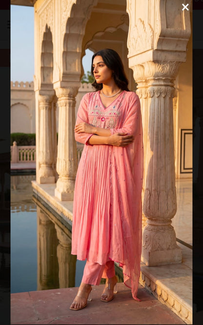 Blush Pink Embroidered Anarkali Suit Set