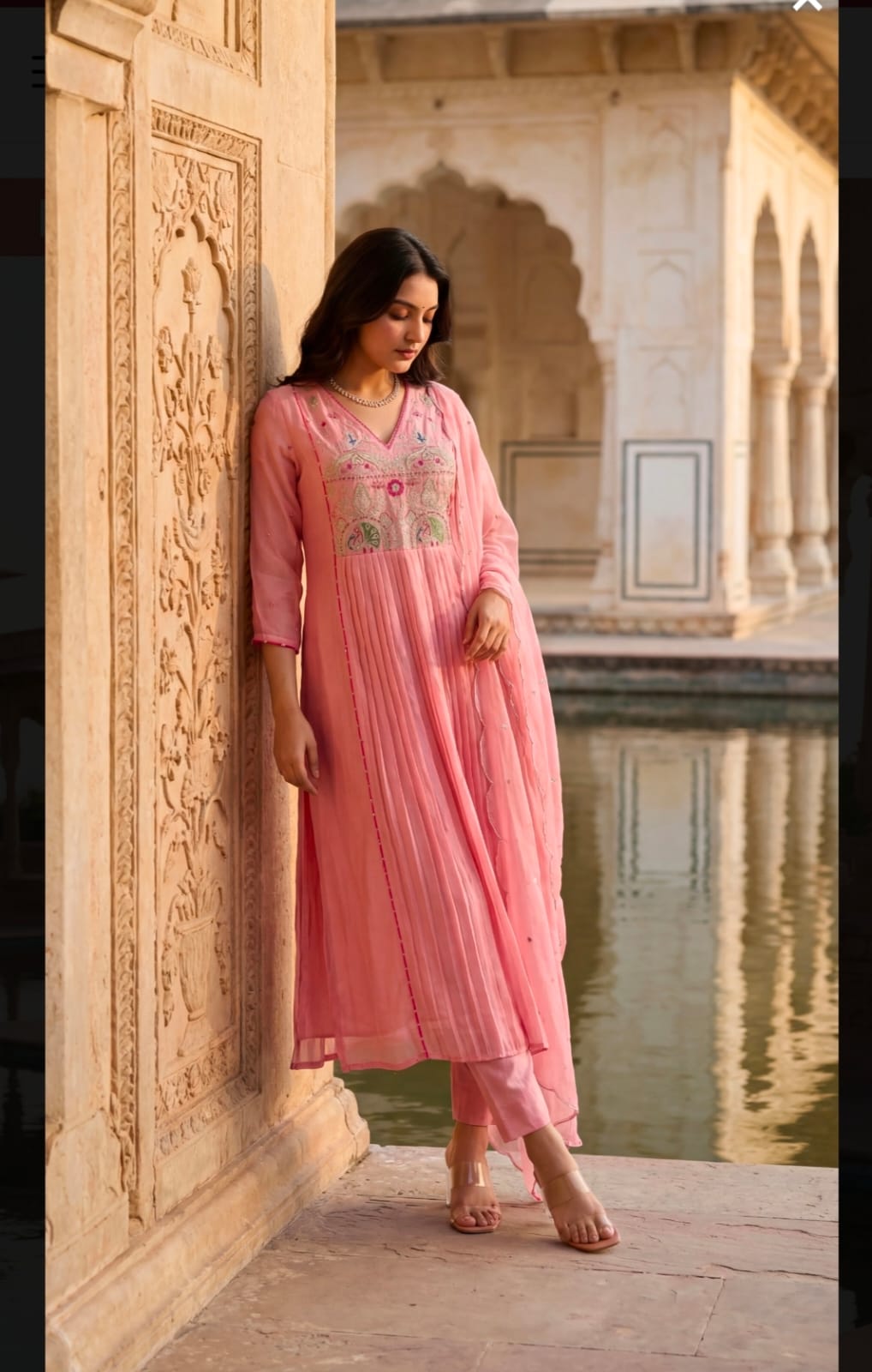 blush pink embroidered anarkali suit set