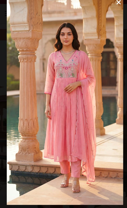 Blush Pink Embroidered Anarkali Suit Set