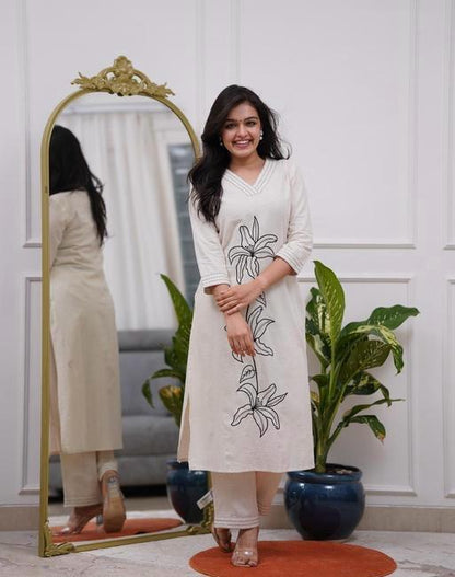 Elegant Ivory Embroidered Kurta Set