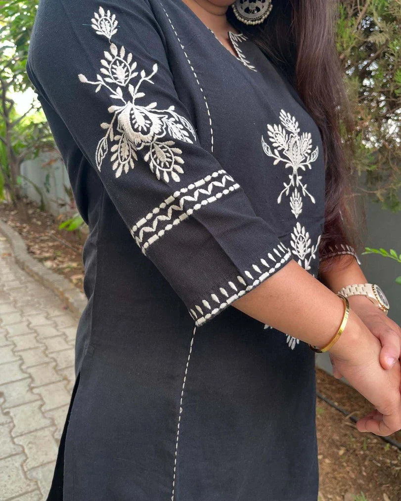classic black embroidered kurta palazzo set