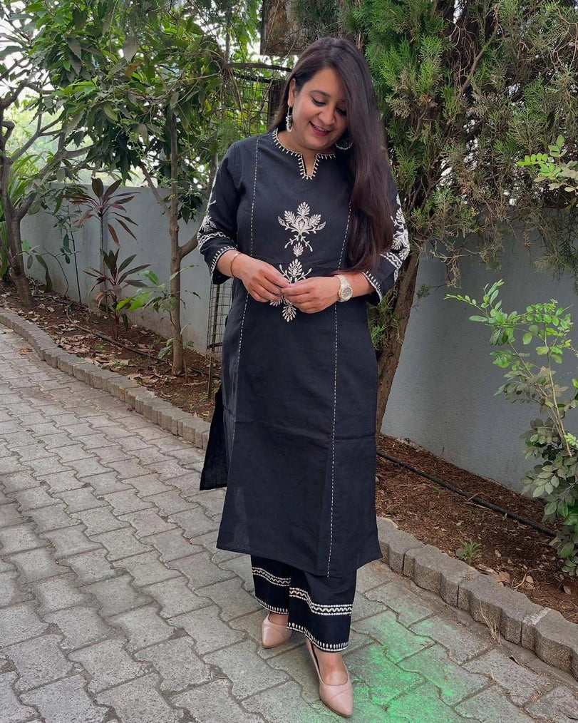 classic black embroidered kurta palazzo set