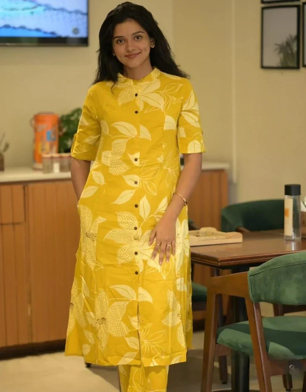 bright yellow floral kurta set – effortless elegance for everyday style